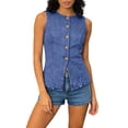 thumbnail image 2 of Vmvidoty Denim Vest Cropped Waistcoat Vest Top,Women Sleeveless Jean Vests,Country Concert Tops Sky Blue L, 2 of 7