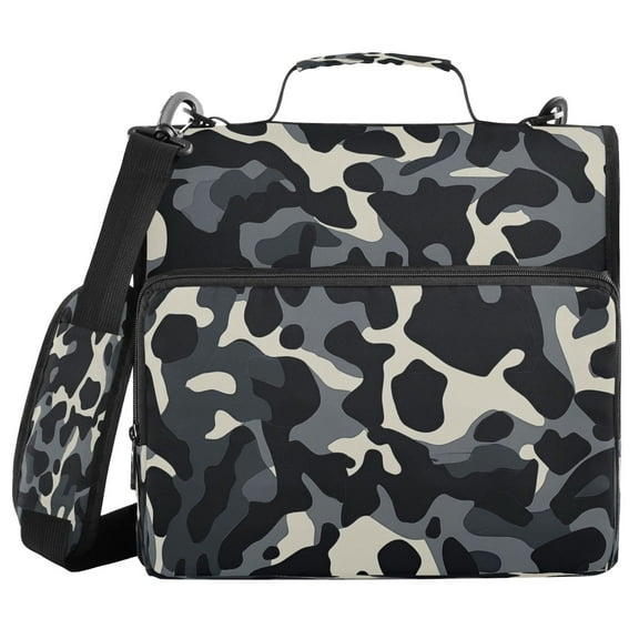 Water-Resistant 3-Ring Binder Organizer with Multiple Pockets Zipper Binder Bag for Office Gray Camouflage