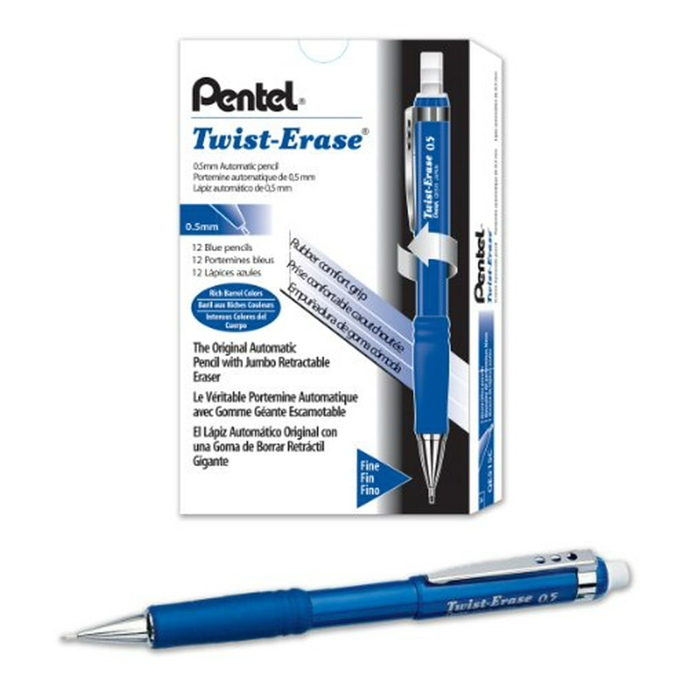 Pentel TwistErase III Mechanical Pencil,0.5mm, Blue Barrel, 12 Pack