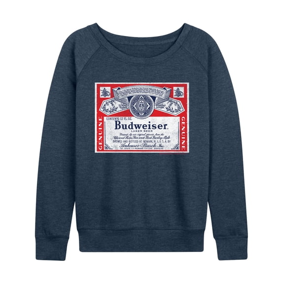 Budweiser - Budweiser Label Lightweight French Terry Wide Neck Long Sleeve Graphic Shirt