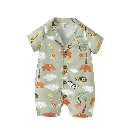 

wybzd Infant Baby Boy Summer Jumpsuit Casual Short Sleeve Button Down Lapel Romper Shorts
