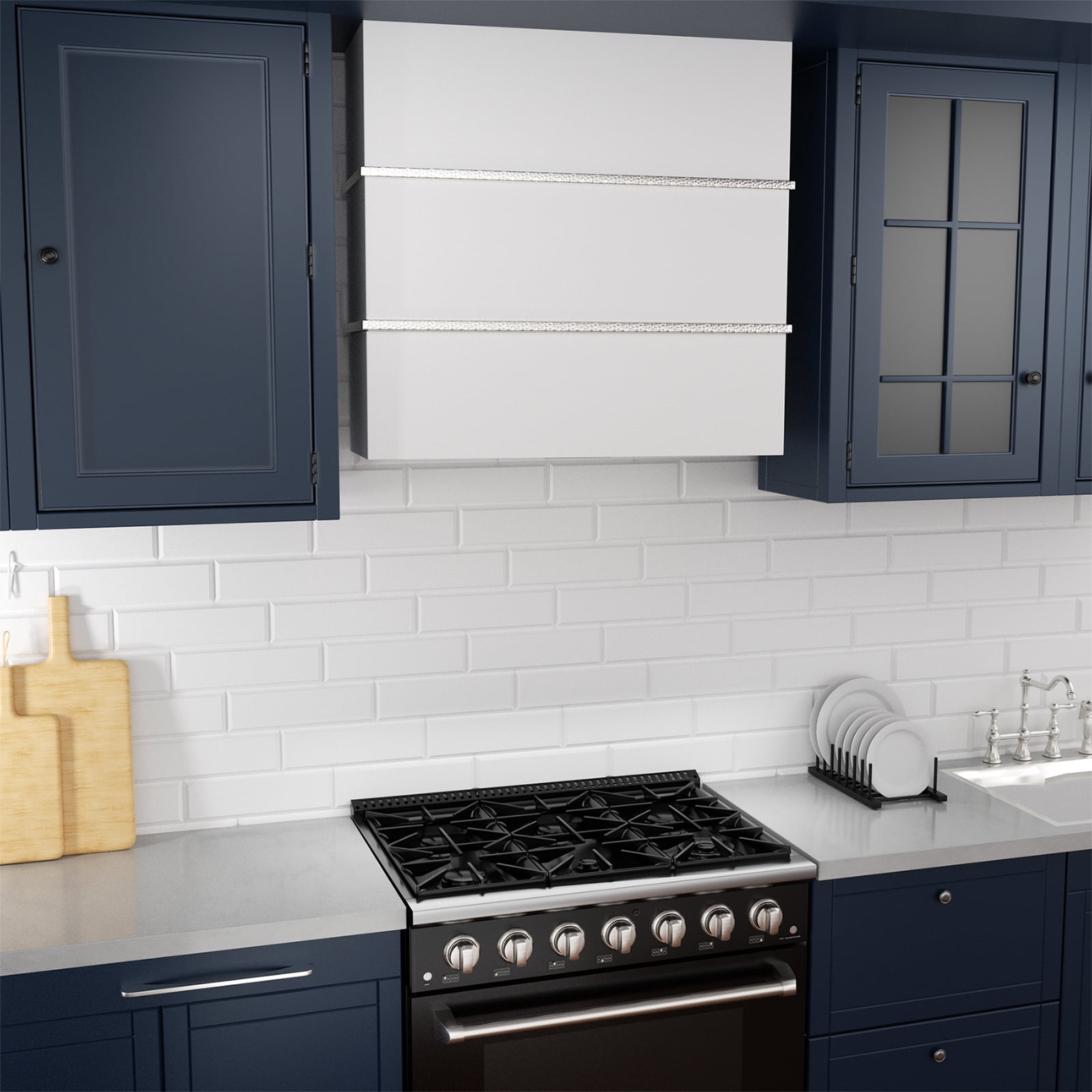 Akicon 30 inch Kitchen Range Hood with 600 CFM, Stainless Steel Wall Mounted Ducted Range Hood, 3 Speed Fan with LED Light, Powerful Vent Motor, Signal White with Nickel
