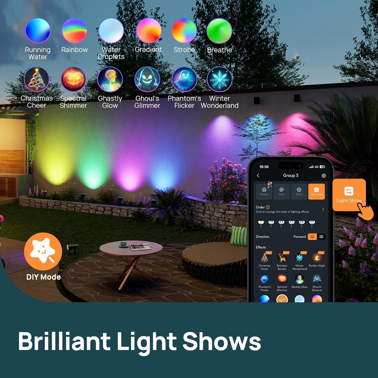 Linkind Smart Solar Spot Lights Outdoor, Solar Spotlight Waterproof Color Changing APP/Voice Control Landscape Lighting for Yard, Garden, Pathway, 4-Pack
