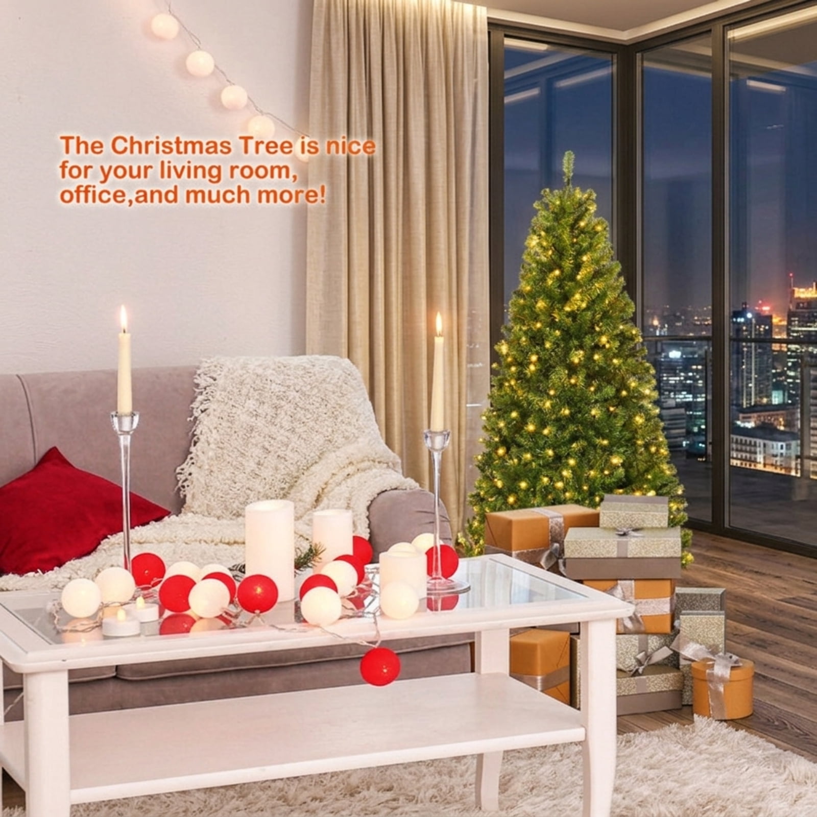 RUIE, 4 ft, Artificial Christmas Tree, with 100 LED Lights, 300 Branch Tips, Green Holiday Xmas Tree for Indoor Home Office Decoration
