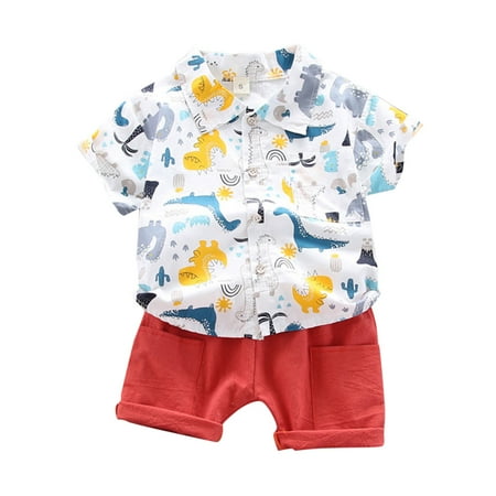 

Toddler Kids Baby Boys Summer Short Sleeve Dinosaur T Shirt Tops Shorts Pants Outfits 2PCS Clothes Set 0-3 Years For 6-12 Months
