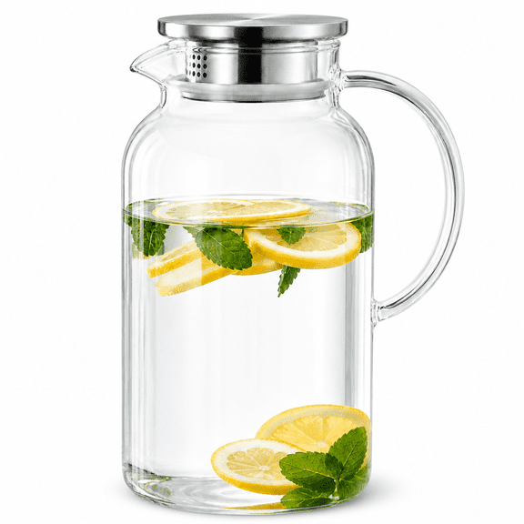 Baalaka 61 oz Glass Pitcher with Lid, Heat-Resistant Borosilicate Water Carafe for Fridge, Iced Tea, Coffee, Juice and Milk