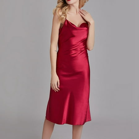 Linfrsh Sexy Night Gowns for Women Soft Lingerie Dress Lace Trim Sleep Dress Chemise Nightgowns Side Split Red M