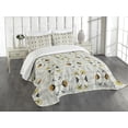 thumbnail image 3 of Ambesonne Ethnic Quilted Bedspread Set 3 Pcs, Paisley Flowers, King Size, Pale Grey Marigold, 3 of 5
