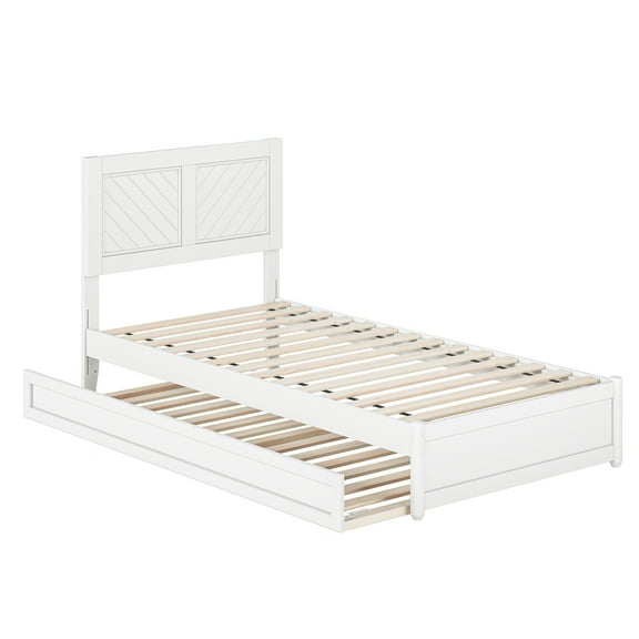 Clayton Twin XL Wood Platform Bed with Panel Footboard & TXL Trundle in White