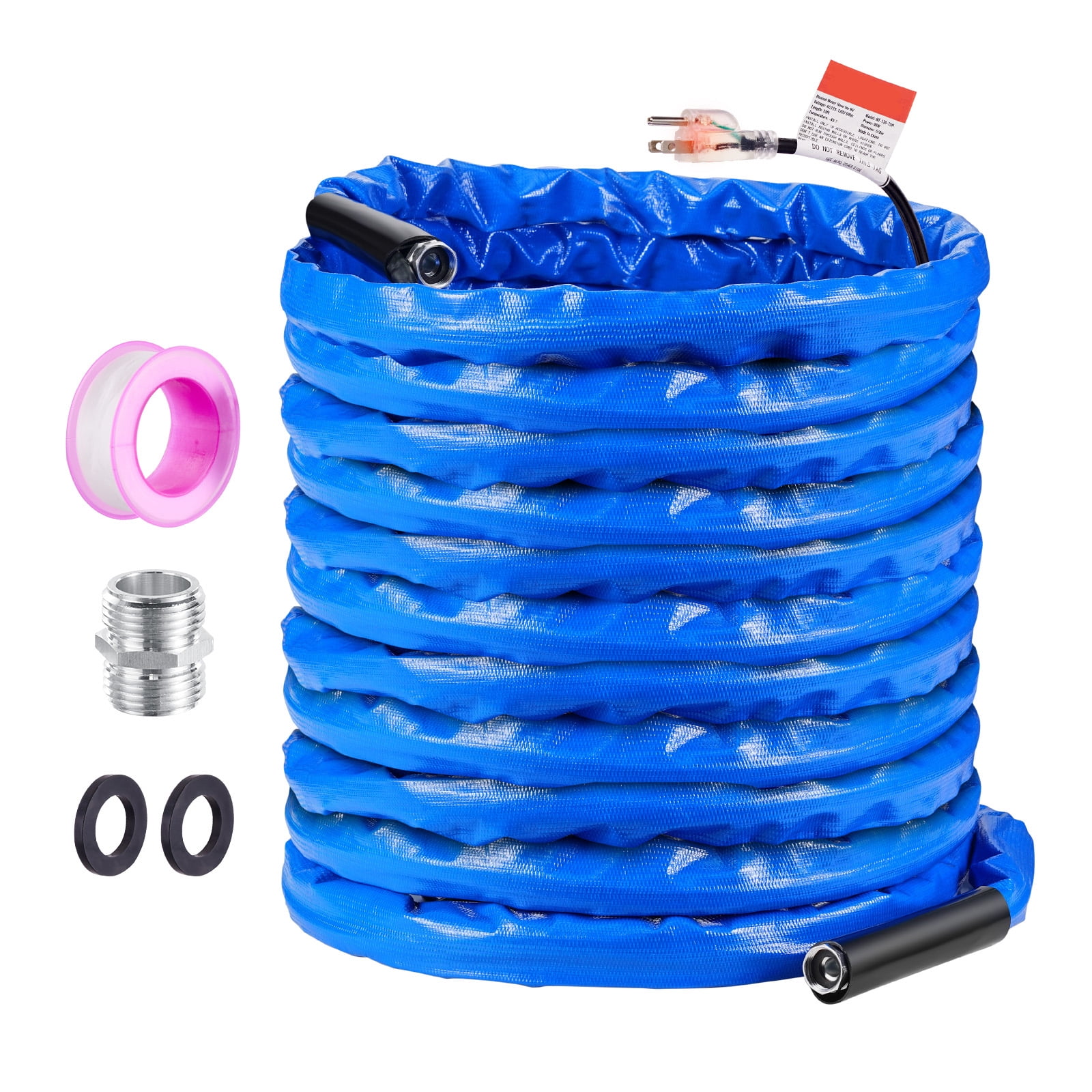 KFFKFF 100ft RV Heated Hose, Corrugated Cover for Freeze Protection to -45°F, Self-regulating, 5/8" Inner Diameter with 3/4" GHT Adapter, Free of Lead and BPA