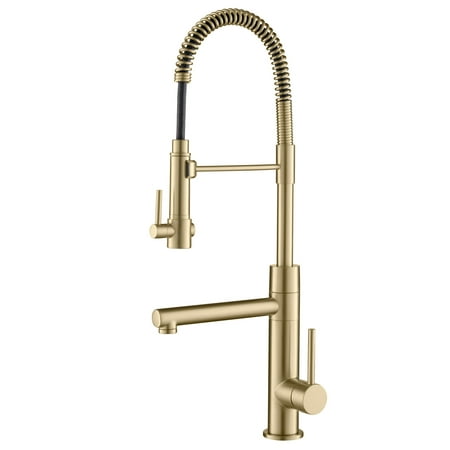 Kraus Brushed Gold Artec Pro 2-Function Commercial Style Pre-Rinse Kitchen Faucet with Pull-Down Spring Spout and Pot Filler