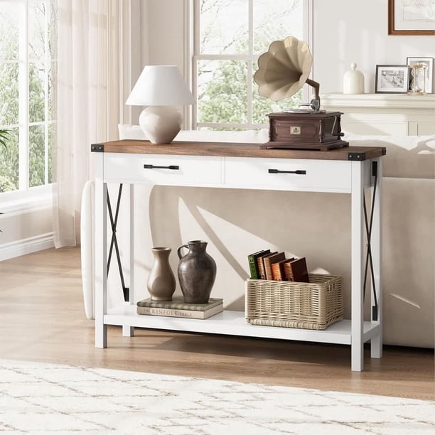 43 - pulgada moderno wood consola mesa con 2 cajones - slim entrada y hallway mesa con almacenamiento, suitable para behind the couch (blanca y brown)