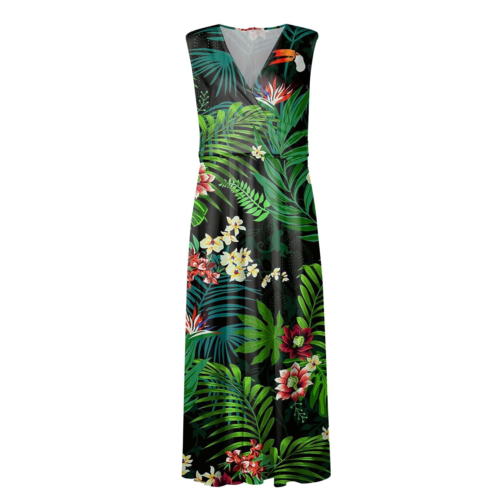 Qcmgmg Hawaiian Dress for Women Tropical Casual V Neck Beach