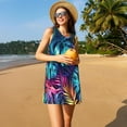 thumbnail image 3 of Uemuo Colorful Tropical Leaves Pattern Women’s Sleeveless Dress – Casual Summer A-Line Dress, Stylish and Comfortable Sundress for Hot Weather, 3 of 7