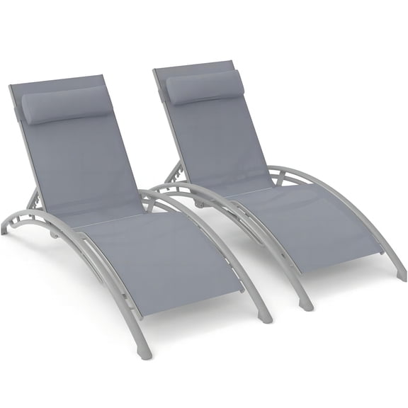 JERFIT 2-Pack Outdoor Chaise Lounge Chairs with 5-Position Recliner, Textilene Fabric & Aluminum Frame for Patio, Poolside, Beach (Gray)