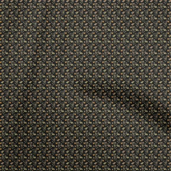 oneOone Polyester Spandex Black Fabric Floral Ditsy Sewing Material Print Fabric By The Yard 56 Inch Wide