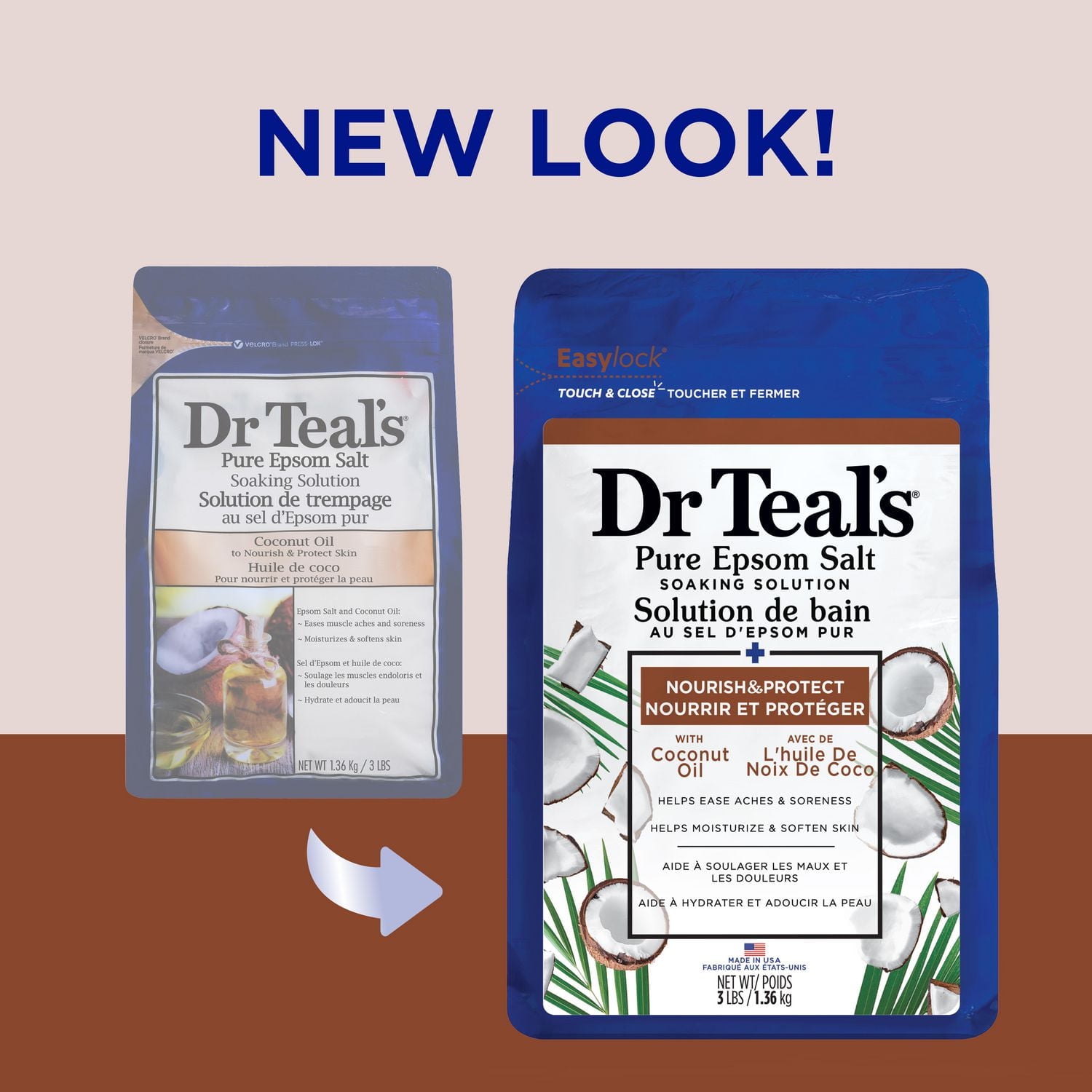 Dr Teal's Pure Epsom Salt Soak, Nourish & Protect with Coconut Oil, 1.36 kg