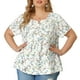 thumbnail image 2 of Women's Plus Size Blouse Floral Half Placket Short Sleeve Casual Tops White 3X, 2 of 7