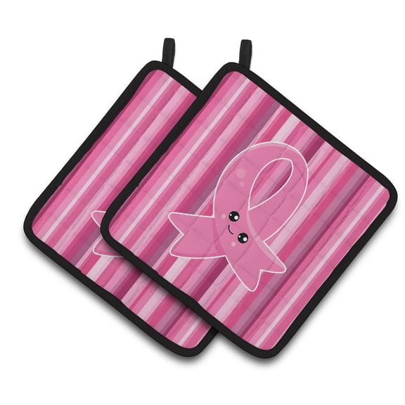 Caroline's Treasures Breast Cancer Awareness Ribbon Face Pair of Pot Holders