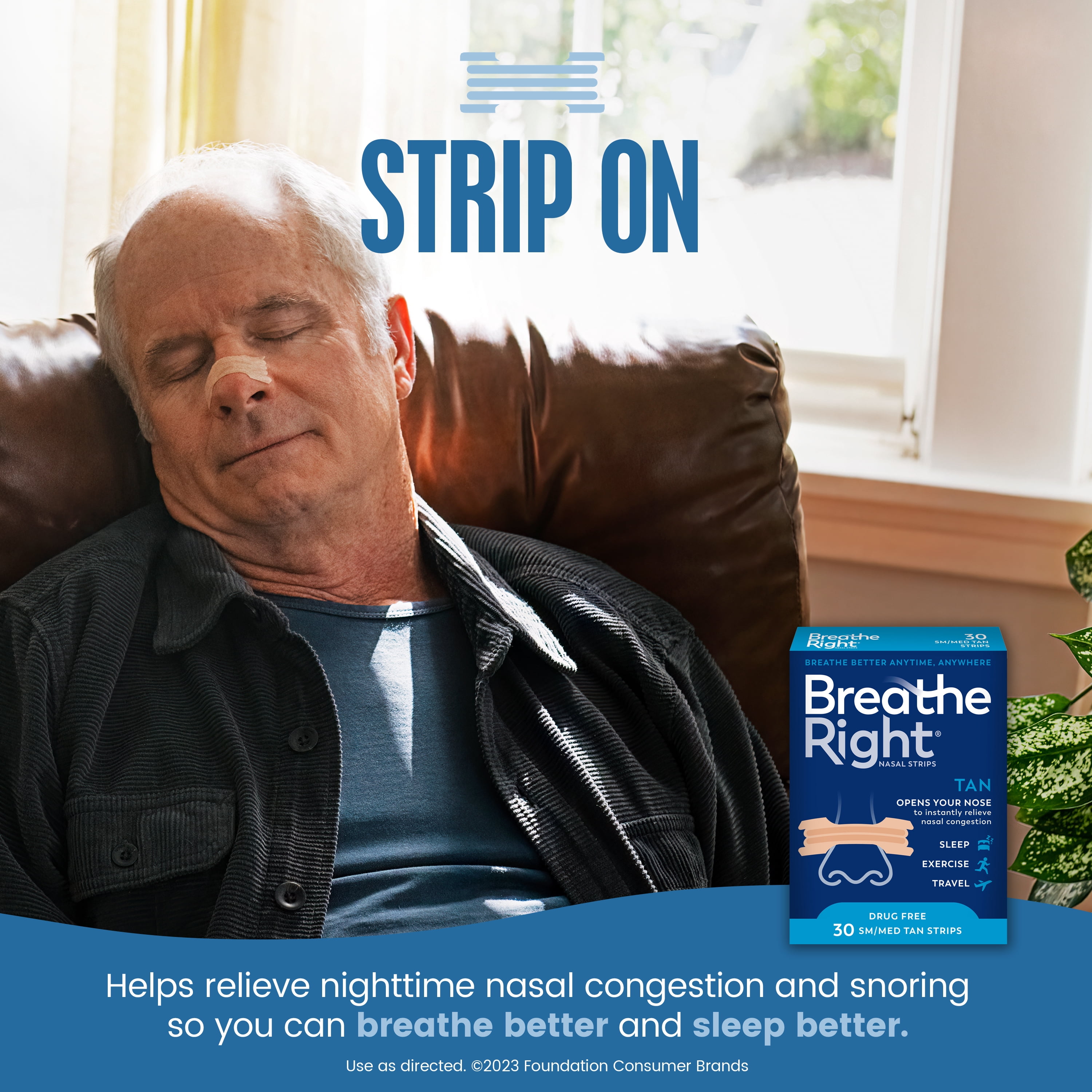 (6 pack) Breathe Right Original Nasal Strips, Tan, Small/Medium, 30 Count