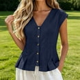 thumbnail image 5 of GERsome Women's Tank Tops V-Neck Pleated Button Down Sleeveless Loose Fit T-Shirts for Summer Casual Navy Size S, 5 of 8
