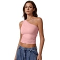 thumbnail image 2 of Camiseta sin mangas QINSEN con un solo hombro y doble forro para mujer, color rosa, talla XL, 2 of 4