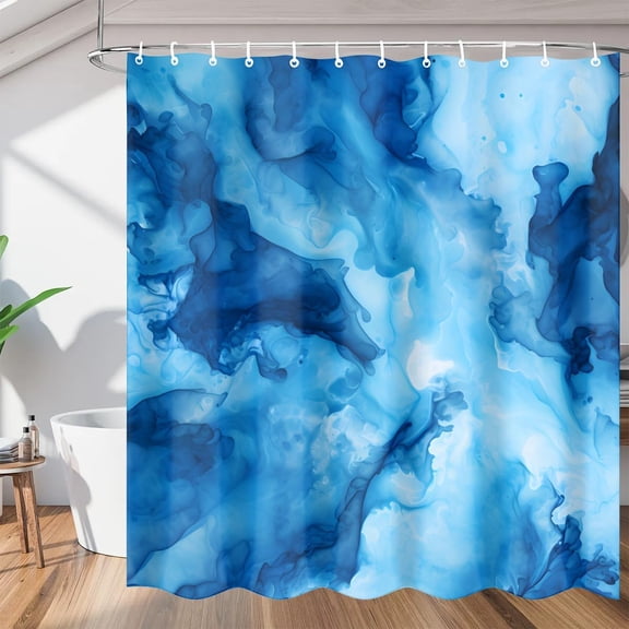 Blue Watercolor Textured Shower Curtain, Waterproof Fabric Shower Curtain, Washable Polyester Bath Curtain for Bathroom Decor 36"W X 72"H