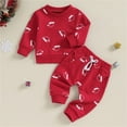 thumbnail image 2 of Coerni Kids Outfit Soft Cotton Warm Crewneck Long Sleeved Round Neck Christmas Hat Print Suit Clothes Set For Baby Girl Is Here, 2 of 6