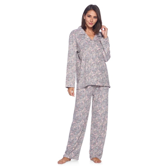 Casual Nights Women's Long Sleeve Rayon Button Down Pajama Set