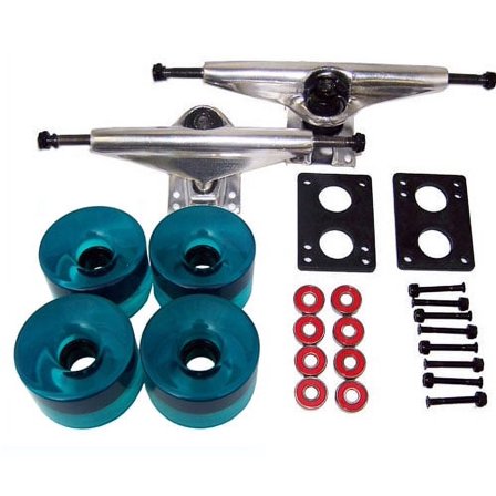 RADIUS LONGBOARD Skateboard TRUCKS 76mm WHEEL Package!! SILVER/AQUA