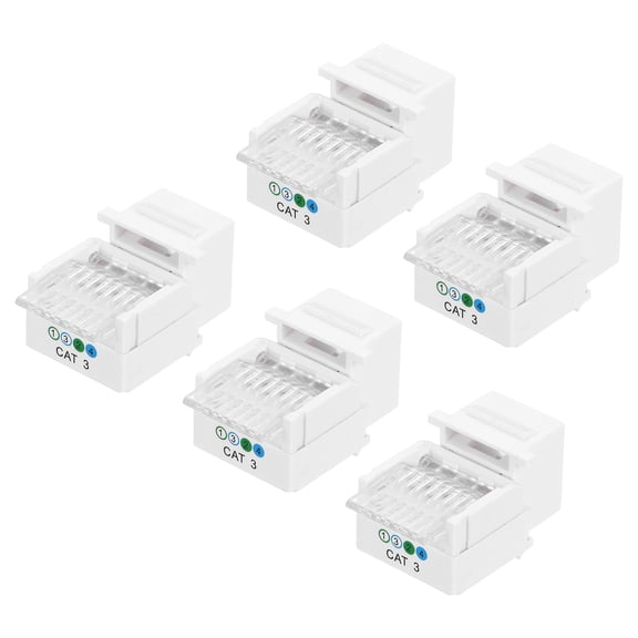 5 Pack RJ11 Cat 3 Telephone Jack, Cat3 Coupler Phone No Punch Down Tool-Free Module Connector Adapter, White, 19mm