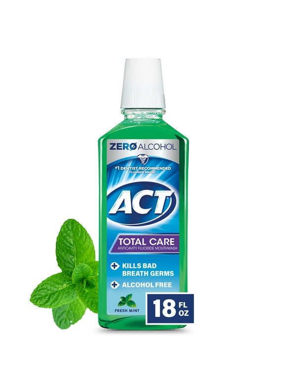 ACT Total Care Anticavity Fluoride Mouthwash With Zero Alcohol, Fresh Mint, 18 fl. oz.