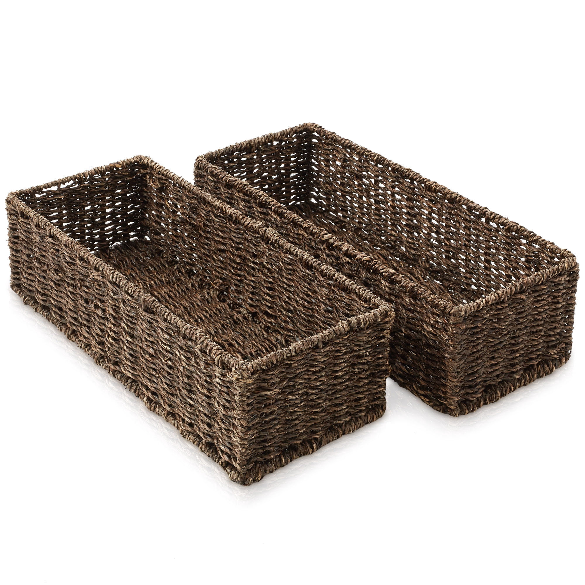 Casafield Bathroom Storage Baskets - Set of 2, Espresso - Seagrass, 16" W  x 6.75" D x 4.25" H, Woven Toilet Paper, Tissue, Shelving Bins