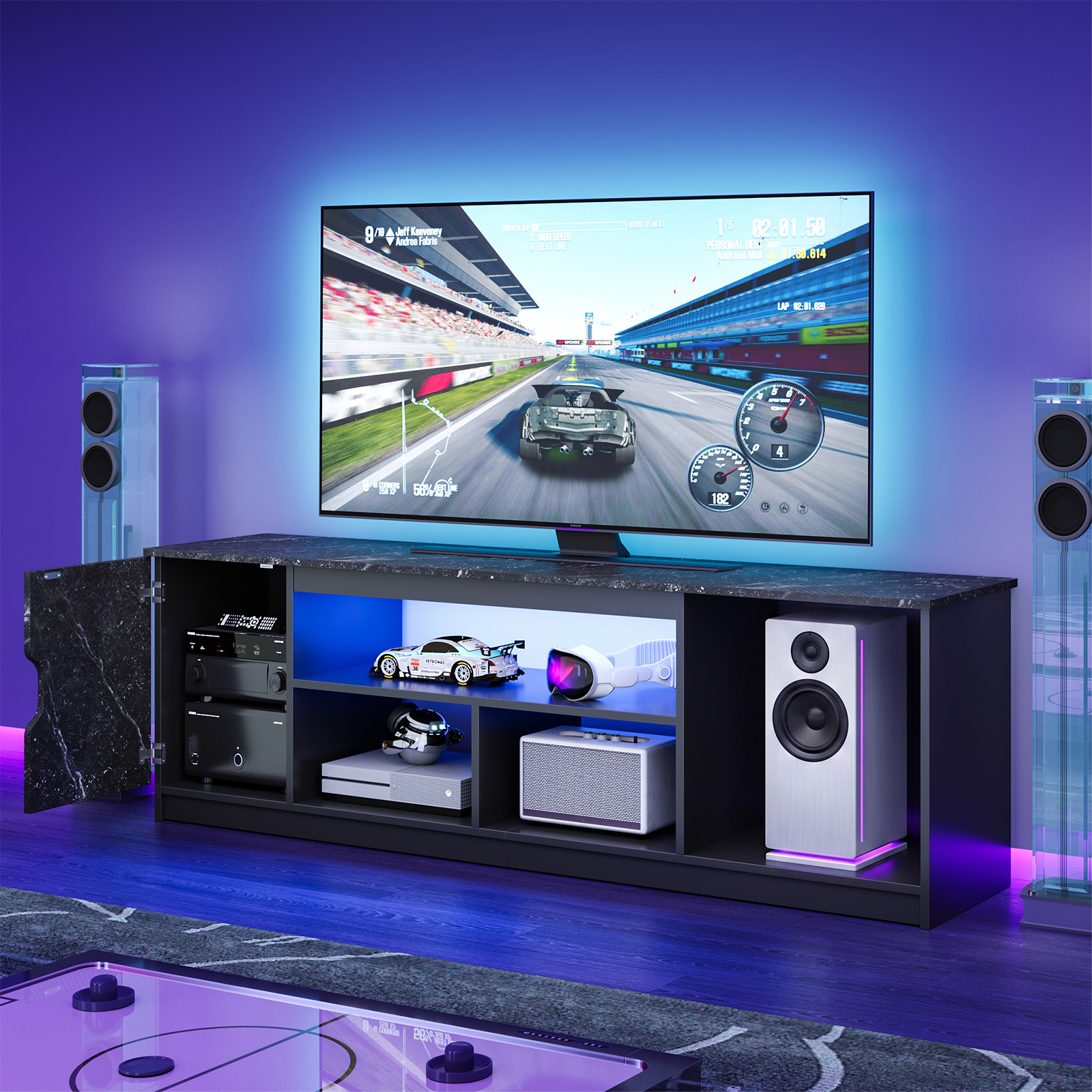 Bestier 63 Inch LED TV Stand for Gaming, Black Marble photo 7