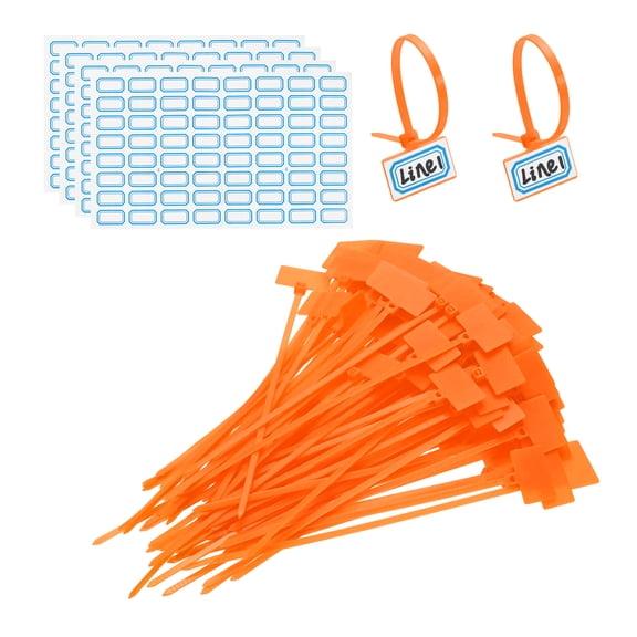 6inch Zip Ties, 200pcs Cable Ties Tags Nylon Wire Marking Label Self Locking Plastic Straps Write on with Label Tags Paper for Organization Cord Network Ethernet Marking, Orange