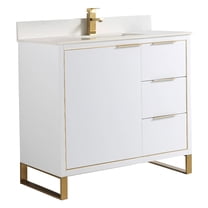 Fine Fixtures Opulence Collection 36 in. W x 18 in. D x 33 in. H Bathroom Vanity in White Matte with White Matte Sintered Stone Sink - Satin Brass hardware
