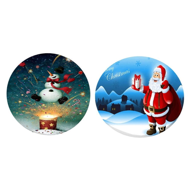 2 Unids Mantel de Tela Antimanchas 120cm para Casa Restaurantes en Navidad Muñeca de Nieve + Papa Soledad Mantel redondo impermeable