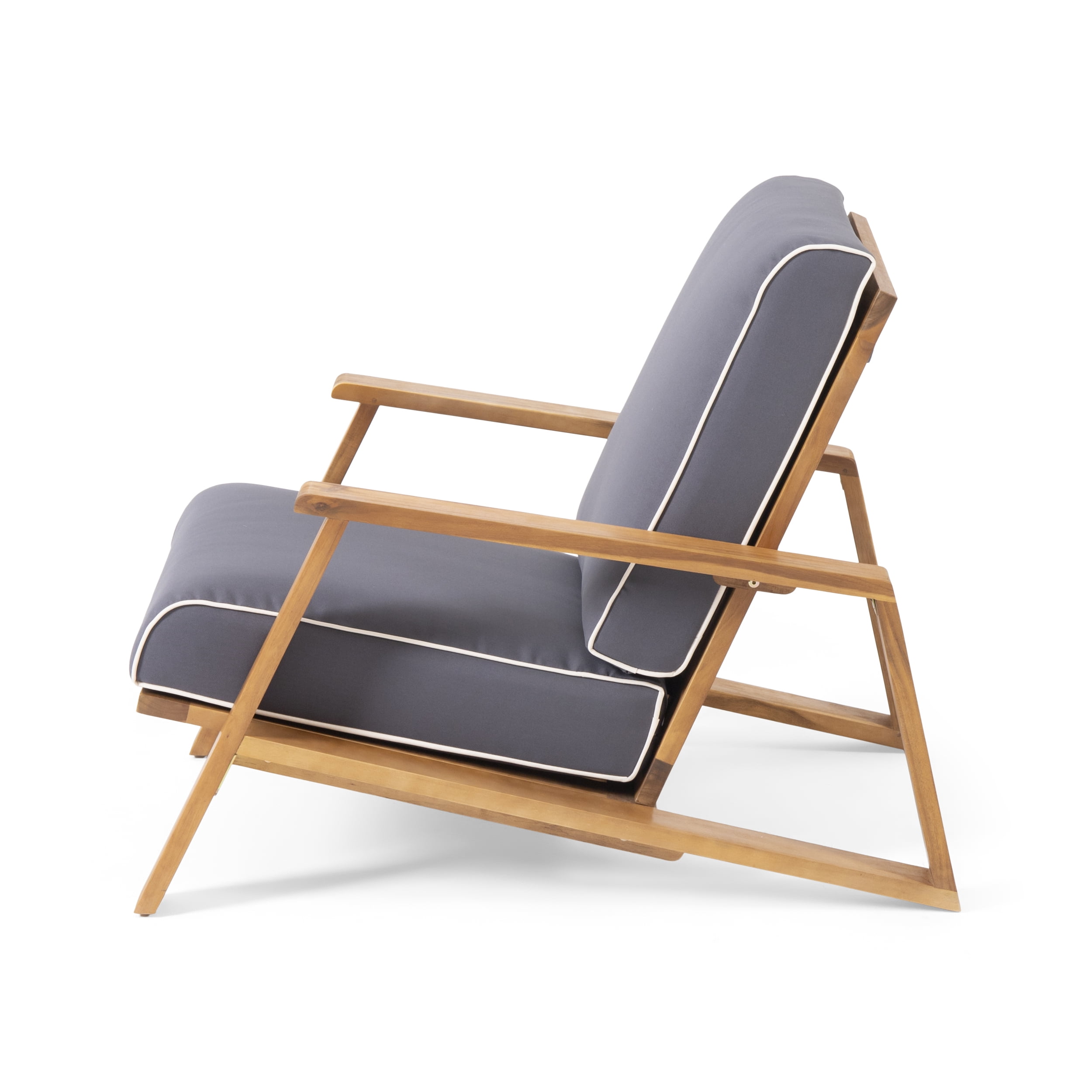 Outdoor Single Leisure Seat Chair, Acacia Wood Frame Relaxing Seat for Patio Garden, Teak and Dark Gray