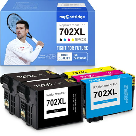 702 Ink Cartridges  MyCartridge ReplacementInk for Epson 702XL 702 XL T702XL to use with Workforce Pro WF-3720 WF-3730 WF-3733 Printer (2 Black  1 Cyan  1 Magenta  1 Yellow  5 Pack) Package Contents: 2 x 702XL Black ink Cartridge 1 x 702XL Cyan ink Cartridge 1 x 702XL Magenta ink Cartridge 1 x 702XL Yellow ink Cartridge Page Yield: Each Black cartridge will yield approximately 1100 pages(5% coverage at A4 Paper) Each Color cartridge will yield approximately 950 pages (5% coverage at A4 Paper) Compatibility Printer: Epson Workforce Pro WF-3720 WF-3730 WF-3733 Printer