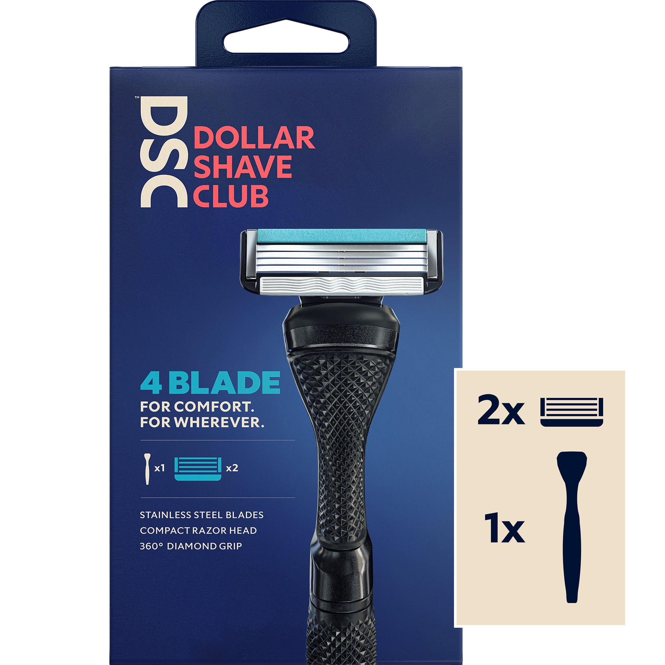 Dollar Shave Club Men's Razor 4-Blade Razor Starter Set 1 handle, 2x 4-blade razor blade refills