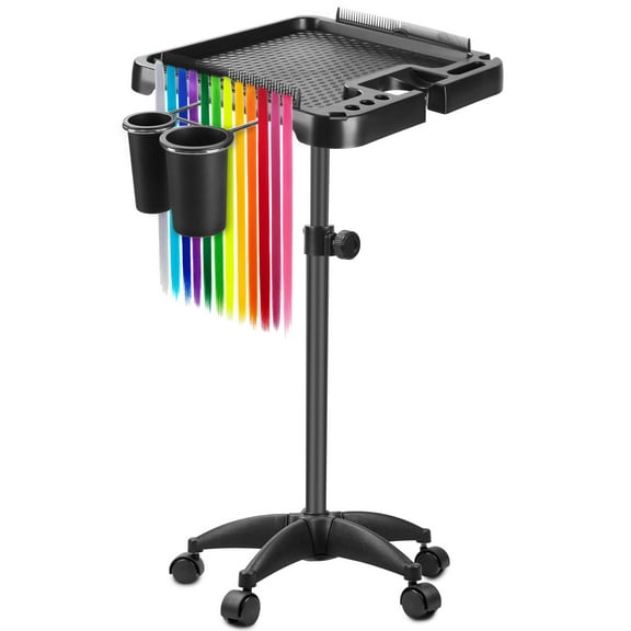 Salon Rolling Tray on Wheels, Hairstylist Tray with Storage Platform and Hair Separator Stand for Salon Station, Tattoo Tray on Wheels,Trolley Cart for Home Use
