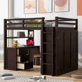 thumbnail image 2 of DEALTOPS Full Size Loft Bed with Wardrobe, Wood Loft Bed Frame with Desk 3 Storage Drawers Shelf Space Saving Platform Bed - Espresso, 2 of 8