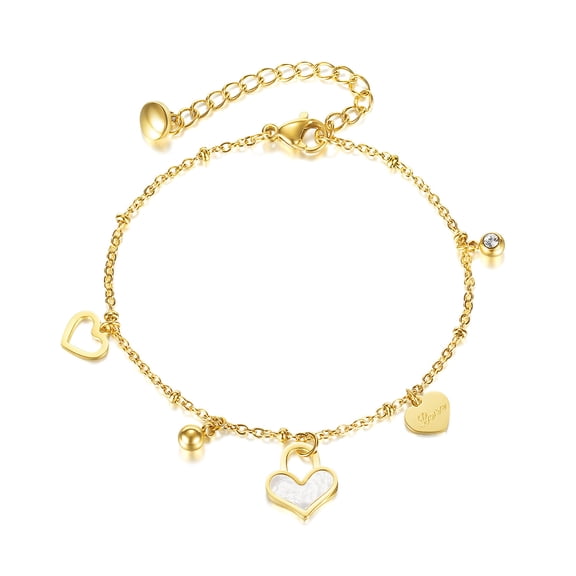 SKQIT Fashion 18K Gold Plated Stainless Steel Heart Charm Chain Bracelet Adjustable Link Bracelet for Women