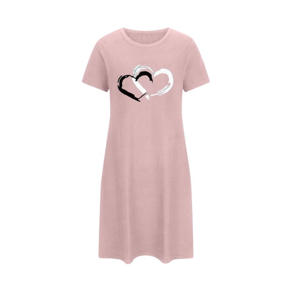 Wensltd Valentine's Day Short Nightgown Women Round Neck Short Sleeve with Print Cozy Lightweight Sleepshirt Plus Size for Daily Wear