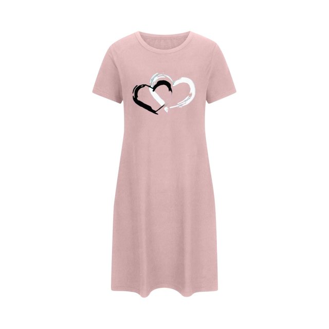 fheaev Chemises de Nuit pour Femmes Grande Taille Imprimé de la Saint-Valentin Chemise de Nuit Décontractée à Manches Courtes Robe de Sommeil Ample Confortable Pyjama Col Rond Chemises de Nuit Douce Tenue de Nuit