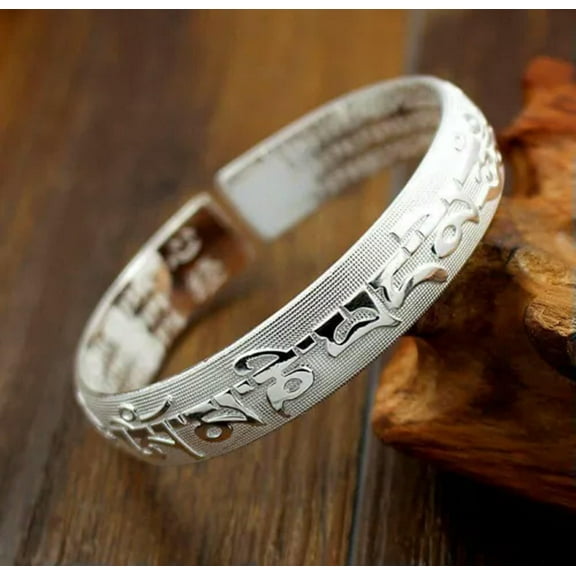 EOEMY 1 Unisex Adjustable Bracelet Om Mani Padme Hum Bangle Tibetan Silver Bracelet