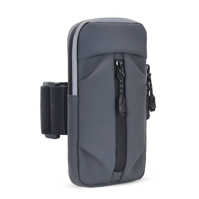 Hukapapa Bolsa de brazo para teléfono móvil para deportes al aire libre de fibra de poliéster, bolsa de muñeca impermeable universal, color gris