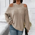 thumbnail image 2 of WREESH Womens Fashion Sweatshirt Casual Crewneck Sweatshirt Solid Color Pullover Loose Fit Long Sleeve Tops Off Shoulder Pullover Comfortable Shirt Beige, 2 of 8