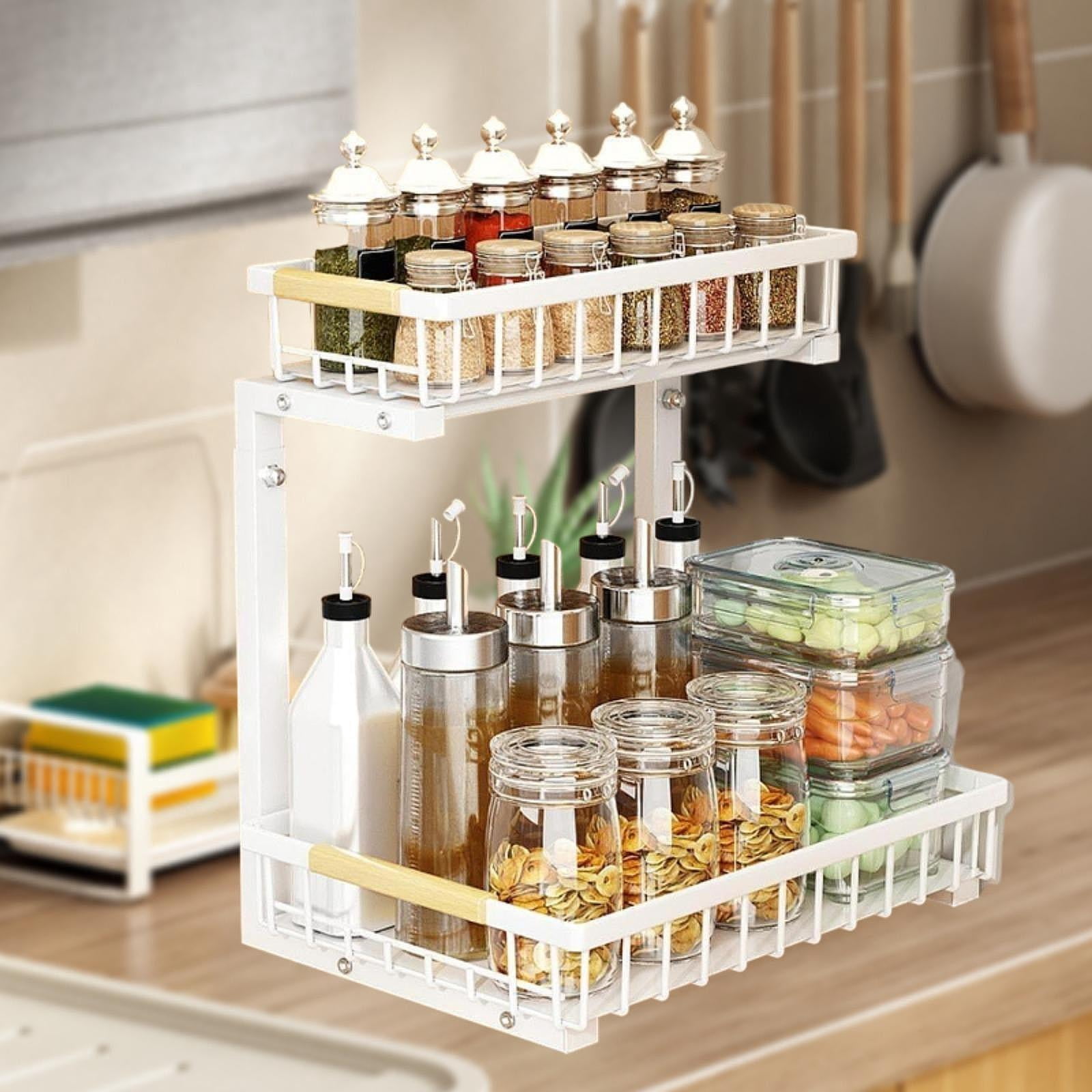 Fiocias Under Sink Organizer Office Storage Rack Bathroom Pull Out Cabinet Organizer White 1