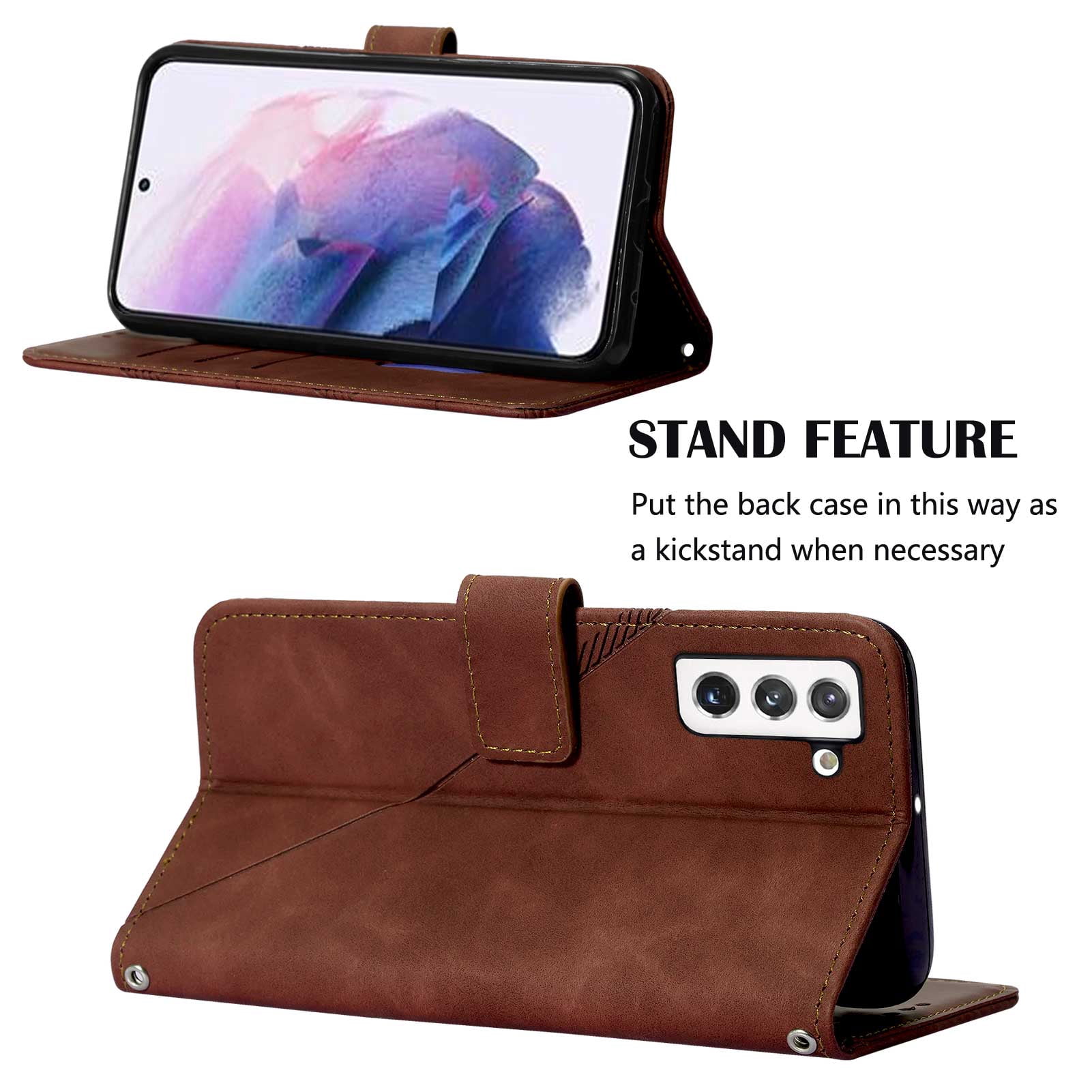 Wallet Phone Case for Galaxy S22 5G Cover, Allytech Detachable Wrist Strap Flip Stand Card Holder Magnetic Clasp Slim Fit Scratch Free Case for Samsung Galaxy S22 2022 (5G), Brown